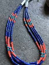Load image into Gallery viewer, Sterling Silver Multi Strand Stone Lapis Bead Necklace. 24 inch