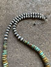Load image into Gallery viewer, Sterling Silver Graduated Green Turquoise W Pearls Bead Necklace. 18 inch