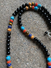 Load image into Gallery viewer, Sterling Silver Black Onyx Multi Stone Bead Necklace. 18 inch. Gift