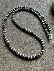 Sterling Silver Purple Spiny Oyster W 6mm Pearls Bead Necklace. 24 inch