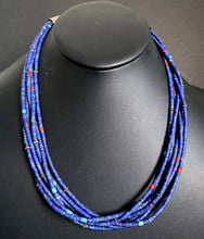 Load image into Gallery viewer, Sterling Silver Multi Strand Multi Stone Lapis Bead Necklace. 22 Inch