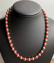 Load image into Gallery viewer, Sterling Silver Stamped Pearls Coral Bead Necklace 18 inch