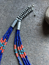 Load image into Gallery viewer, Sterling Silver Multi Strand Stone Lapis Bead Necklace. 24 inch