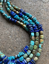 Load image into Gallery viewer, Sterling Silver Multi Strand Blue Green Turquoise Lapis Bead Necklace. 26 inch