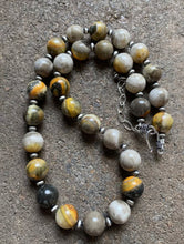 Load image into Gallery viewer, Sterling Silver Round Bumblebee Jasper Pearls Bead Necklace. 18 inch