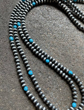 Load image into Gallery viewer, 60” Sterling Silver Sleeping Beauty Turquoise 6mm Pearls Bead Necklace