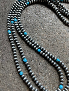 60” Sterling Silver Sleeping Beauty Turquoise 6mm Pearls Bead Necklace