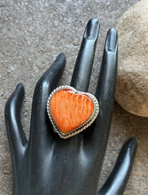 Load image into Gallery viewer, Native American Sterling Silver Orange Spiny Oyster Ring. Size 7.5 Signed