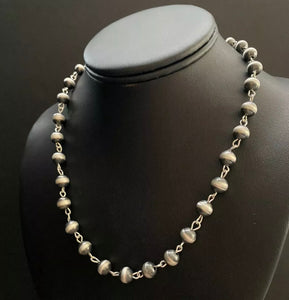 Sterling Silver 8mm Navajo Pearls Rosary Bead Necklace. 28 Inch.