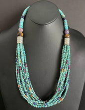 Load image into Gallery viewer, Sterling Silver Multi Strand Multi Stone Turquoise Bead Necklace. 30 inch