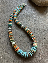 Load image into Gallery viewer, Sterling Silver Graduated Turquoise Spiny Oyster Bead Necklace 18 Inch