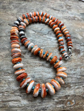 Load image into Gallery viewer, Sterling Silver Graduated Spiny Oyster Turquoise Bead Necklace 25 inch