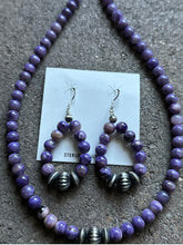 Load image into Gallery viewer, Sterling Silver Purple Charoite Bead Necklace W Earrings Set. Gift 18 Inch