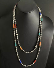 Load image into Gallery viewer, Long Sterling Silver Multi Stone Bead Necklace. 60 inch