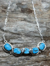 Load image into Gallery viewer, Zuni Sterling Silver Blue Turquoise Bar Chain Necklace. 19 inch. Gloria G