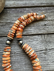 Sterling silver orange spiny oyster bead necklace 18 Inch