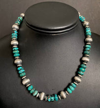 Load image into Gallery viewer, Sterling Silver Turquoise W Navajo Pearls Bead Necklace. 16 inch