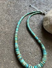 Load image into Gallery viewer, Sterling Silver Graduated Heishi Turquoise Bead Necklace. 17 inch