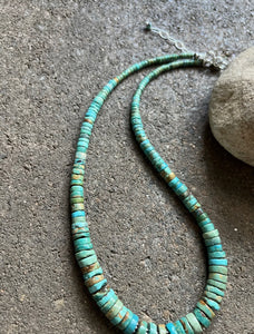 Sterling Silver Graduated Heishi Turquoise Bead Necklace. 17 inch