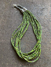 Load image into Gallery viewer, Sterling Silver Multi Strand Green Turquoise Heishi Bead Necklace. 22 inch