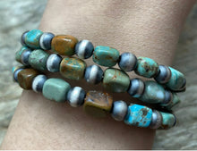 Load image into Gallery viewer, Sterling Silver Blue Green Turquoise Navajo Pearls Wrap Spiral Bead Bracelet