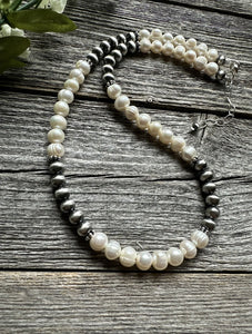 Sterling Silver Freshwater Pearls Bead Necklace. 18 inch