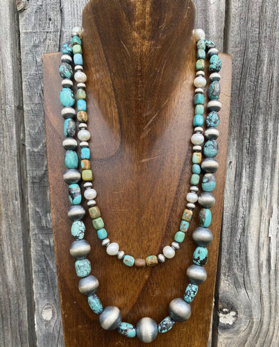 Set of 2 Sterling Silver Turquoise Bead Necklaces. Layered. Gift Combo