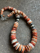 Load image into Gallery viewer, Sterling Silver Graduated Spiny Oyster Bead Necklace. 18 inch
