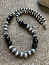 Load image into Gallery viewer, Sterling Silver Black Onyx Bead Necklace. 18 inch