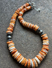 Load image into Gallery viewer, Sterling Silver Graduated Orange Spiny Oyster Bead Necklace. 18 inch