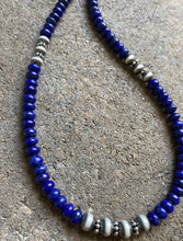 Load image into Gallery viewer, Sterling Silver Lapis Bead Necklace. 18 inch