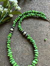 Load image into Gallery viewer, Sterling Silver Graduated Green Turquoise Bead Necklace. 18 inch