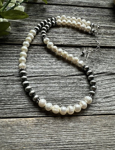 Sterling Silver Freshwater Pearls Bead Necklace. 18 inch