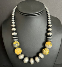 Load image into Gallery viewer, Sterling Silver Bumblebee Jasper W Pearls Bead Necklace. 18 inch