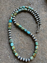 Load image into Gallery viewer, Sterling Silver Turquoise W Navajo Pearls Bead Necklace. 18 inch