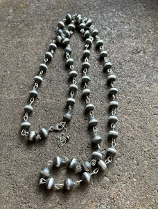 10mm 40 inch Sterling Silver Pearls Rosary Bead Necklace.