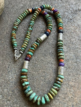 Load image into Gallery viewer, Sterling Silver Multi Stone Graduated Green Turquoise Bead Necklace. 26 inch