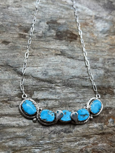 Zuni Sterling Silver Blue Turquoise Bar Chain Necklace. 19 inch. Gloria G