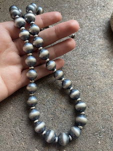 Sterling Silver 12mm 18 Inch Navajo Pearls Bead Necklace.