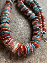 Load image into Gallery viewer, SterlingSilver MultiStone Graduated Turquoise Spiny Oyster Bead Necklace 26 inch