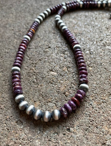 Sterling Silver Purple Spiny Oyster W Pearls Bead Necklace. 18 inch