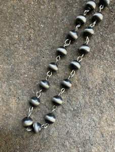 Sterling Silver 8mm Navajo Pearls Rosary Bead Necklace. 16 Inch.