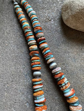 Load image into Gallery viewer, Sterling Silver Graduated Turquoise W Spiny Oyster Bead Necklace. 18 inch