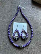 Load image into Gallery viewer, Sterling Silver Purple Charoite Bead Necklace W Earrings Set. Gift 18 Inch