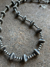 Load image into Gallery viewer, Sterling Silver Navajo Pearls W Corrugated Saucer Bead Necklace. 20 Inch