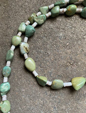 Load image into Gallery viewer, Sterling Silver Green Turquoise Nuggets with Heishi Bead Necklace. 36 inch