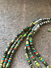 Load image into Gallery viewer, Sterling Silver Multi Strand Multi Stone Green Turquoise Bead Necklace. 22 inch