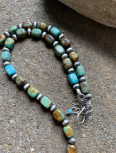 Load image into Gallery viewer, Sterling Silver Blue Green Turquoise W Pearls Bead Necklace. 18 inch