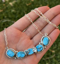 Load image into Gallery viewer, Zuni Sterling Silver Blue Turquoise Bar Chain Necklace. 19 inch. Gloria G