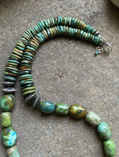 Load image into Gallery viewer, Sterling Silver Green Turquoise Bead Necklace. 26 inch